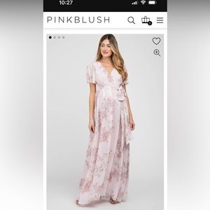 Light Pink Floral Chiffon Wrap Front Short Sleeve Maternity Maxi Dress